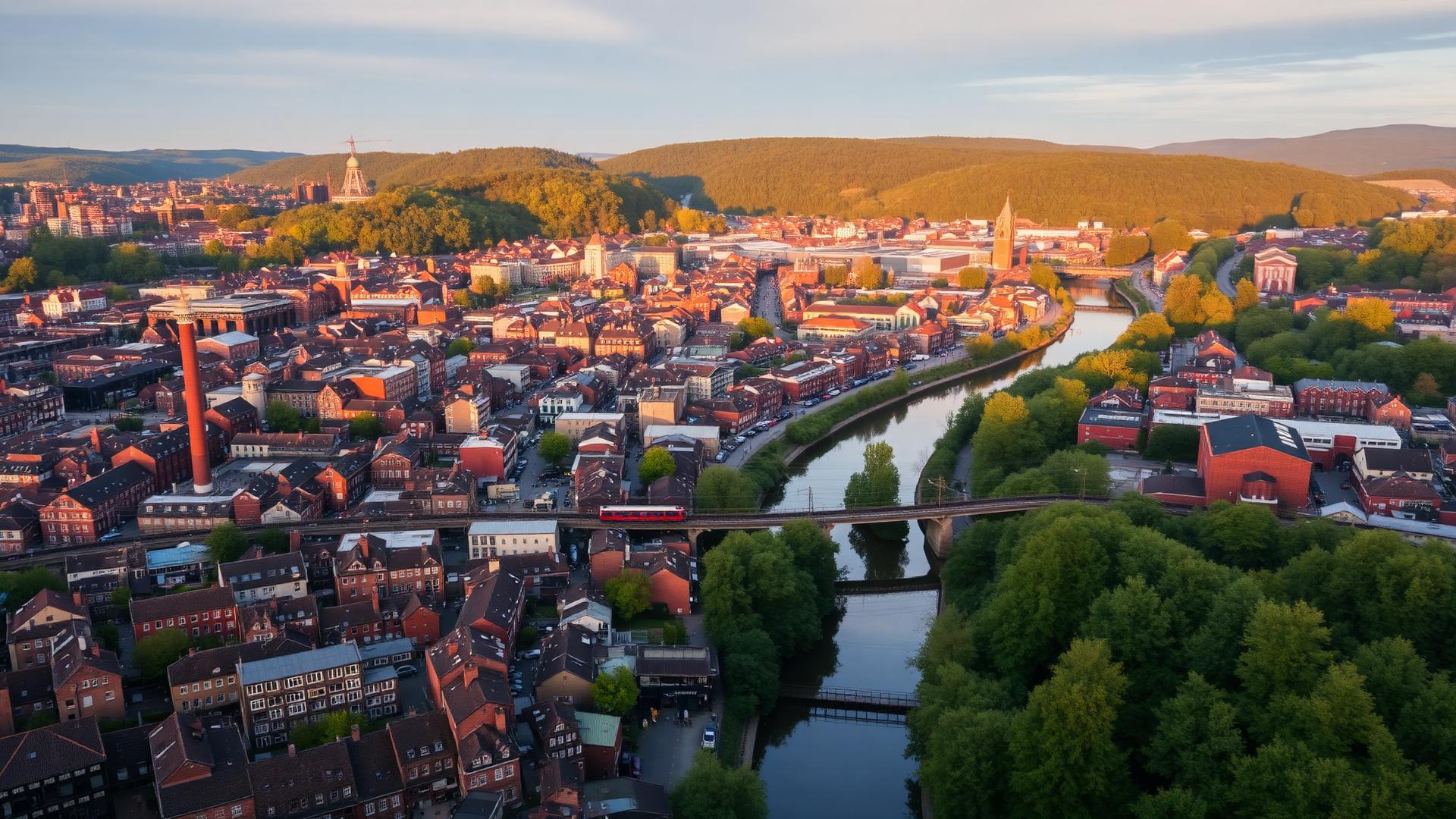 Aerial view of Wuppertal — Elberfeld along the river Wupper